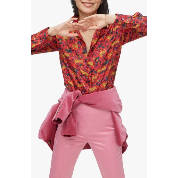J.Crew 100% Silk Whimsical Button Up Shirt Blouse Floral Animal Cheetah Print - Picture 3 of 11